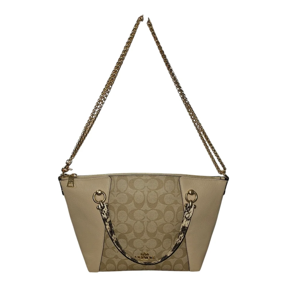 COACH Kacey Satchel/Crossbody Beige and Cream  with Faux Snake Skin  Handles - Picture 9 of 12